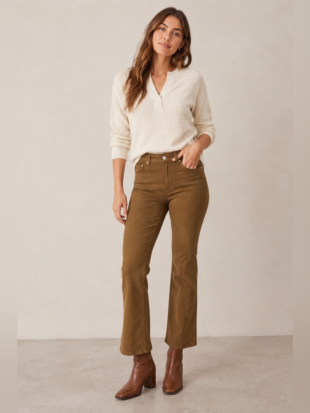 NWT AMERICAN EAGLE Super Low-Rise Kick Boot Pants Faux Suede Brown Size 16